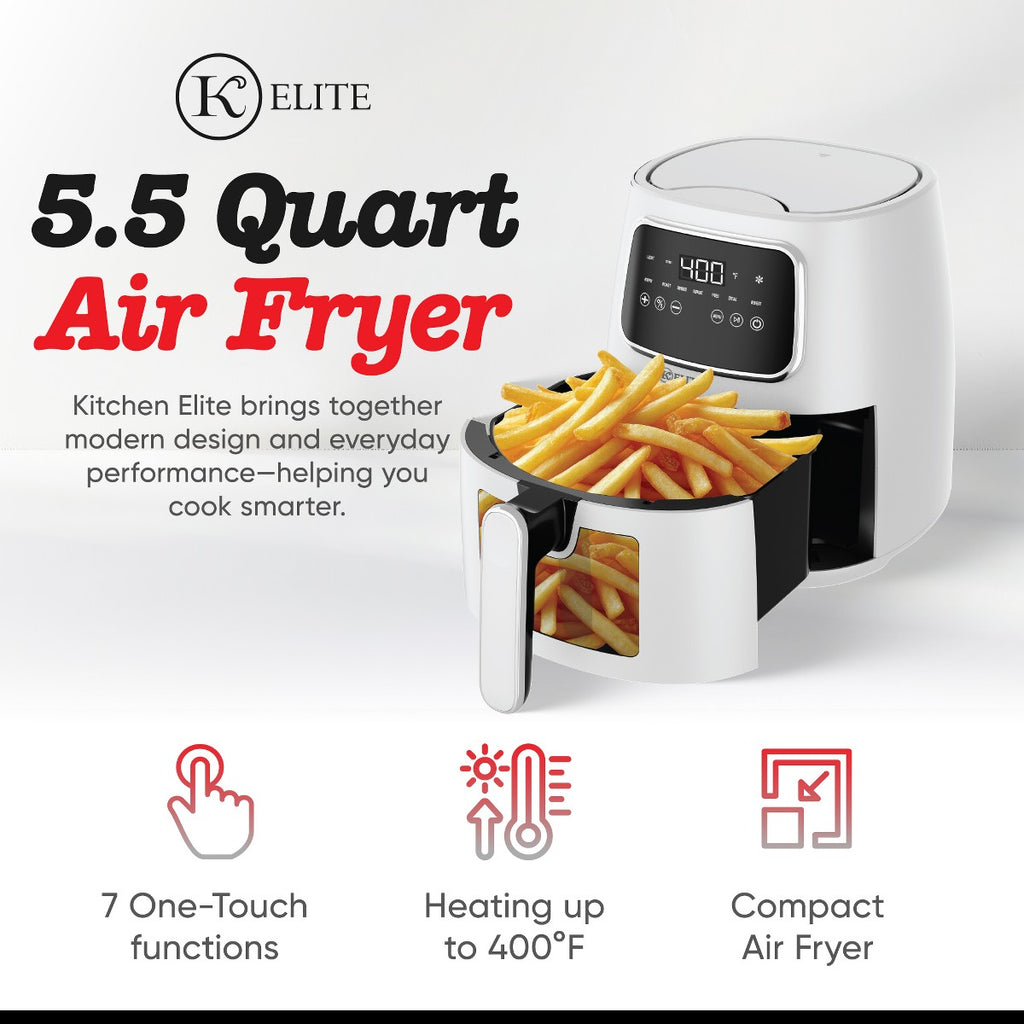 Kitchen Elite 5.5 Qt. Digital Air Fryer, Countertop Cooker w/ LED Screen, White - Additional view