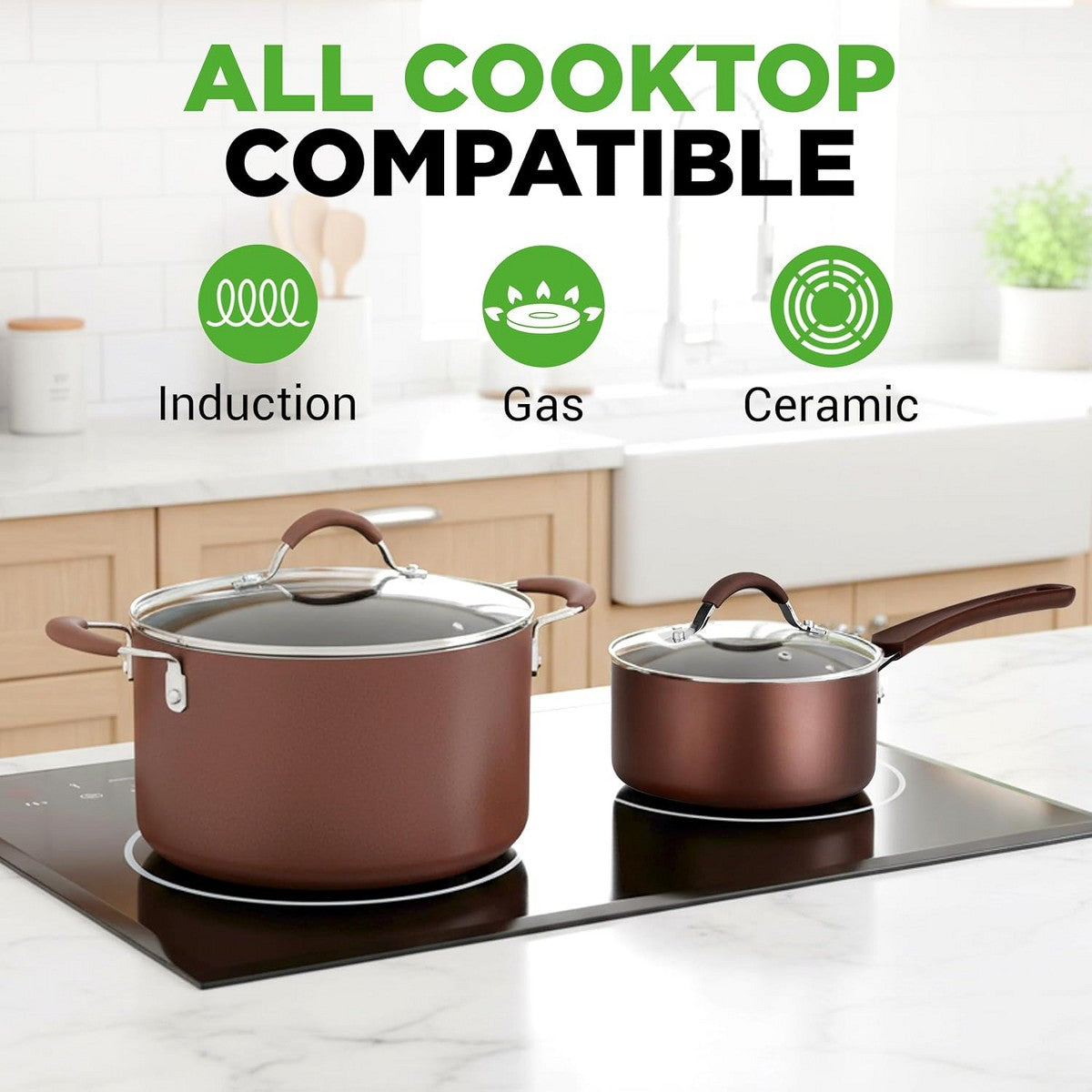 NutriChef 20-Piece Non-Stick Kitchen Cookware Set - Complete Home Kitchen Cookware Set (Brown) - Additional view