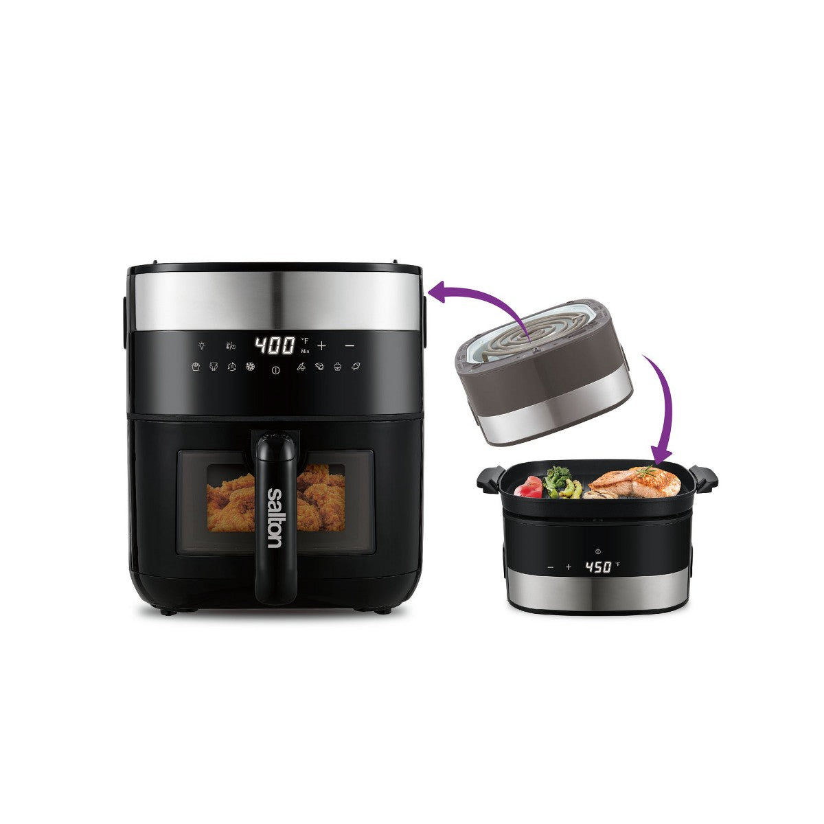 Salton Flip & Cook 3-in-1 185oz Air Fryer, Grill, & Dehydrator with Viewing Window