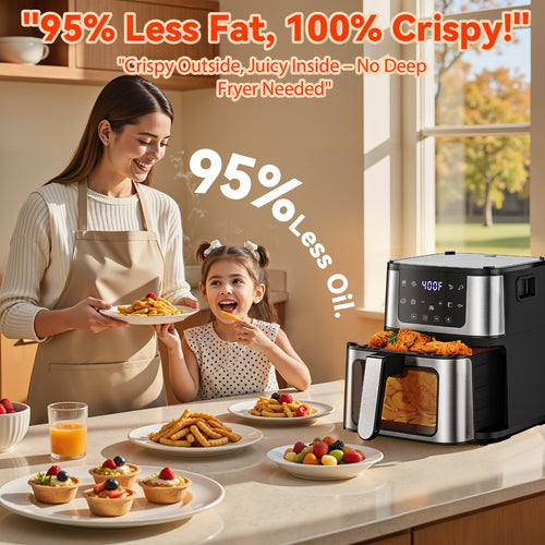 2-in-1 Air Fryer Grill, Famistar 7.5 QT Large Capacity, Clear Window, 8 Presets, Healthy Low-Oil Meals, Electric Grill for Family - Additional view