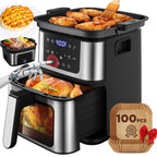 7.5qt XL 2-in-1 Air Fryer with Grill Plate, Viewing Window, 8 Presets, 100 Liners – Black