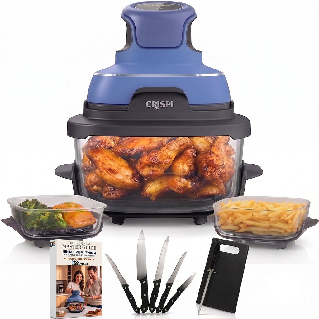 Ninja CRISPi 5-in-1 Portable Glass Air Fry Cooking System (Manufacturer Refurbished) with 5 Pcs Knife Set