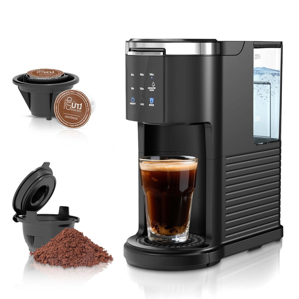 Single Serve Coffee Maker, Pod & Ground Coffee Compatible, 6–14oz Brew, 40oz Removable Tank