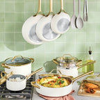 16pc Nonstick Ceramic Coated Aluminum Cookware Set with Champagne Handle Cream - Figmint™ - Additional view