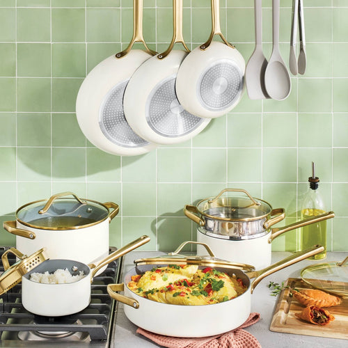 16pc Nonstick Ceramic Coated Aluminum Cookware Set with Champagne Handle Cream - Figmint™ - Additional view