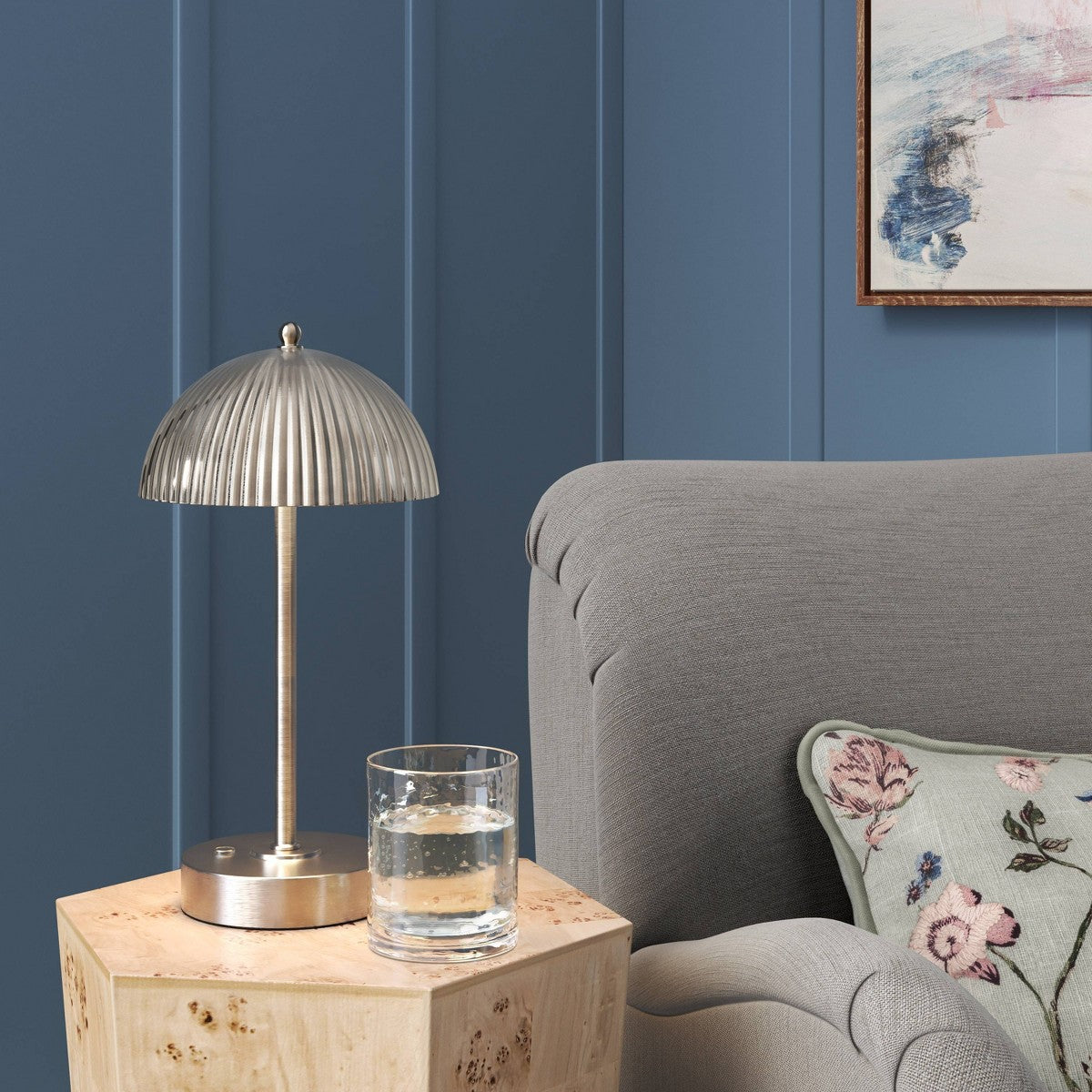 Double Metal Portable Table Lamp Brushed Silver Finish (Includes LED Light Bulb) - Threshold™ - Additional view
