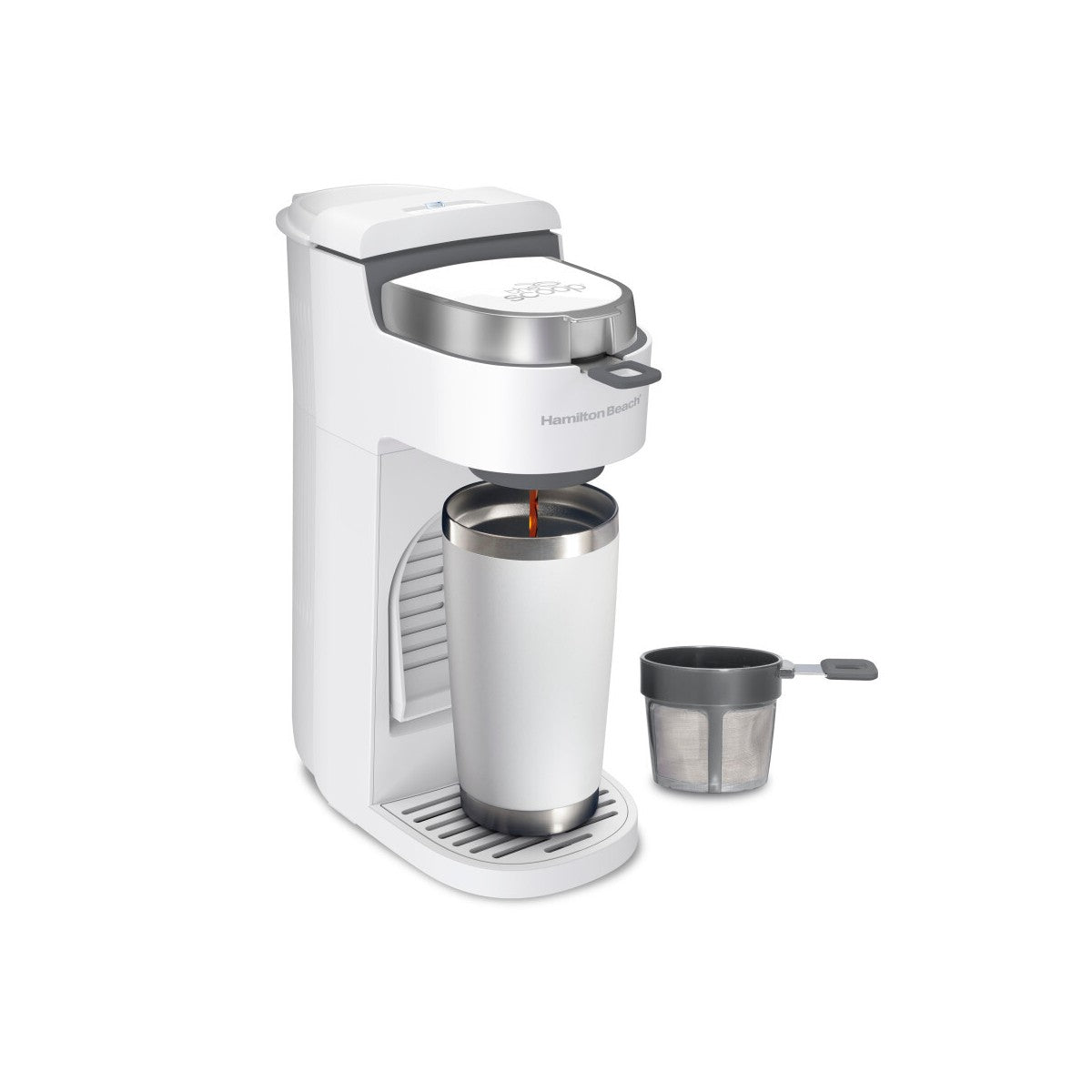 Hamilton Beach The Scoop Single-Serve Coffee Maker 47621: White, 14 oz Capacity, Uses Pods & Ground Coffee, Dishwasher-Safe