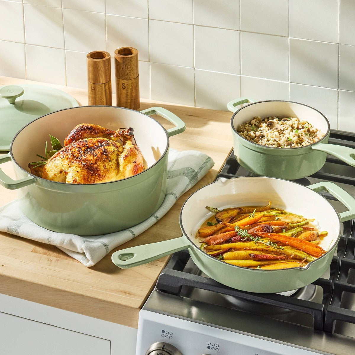 5pc Enamel Cookware Set Sage Green - Figmint™ - Additional view