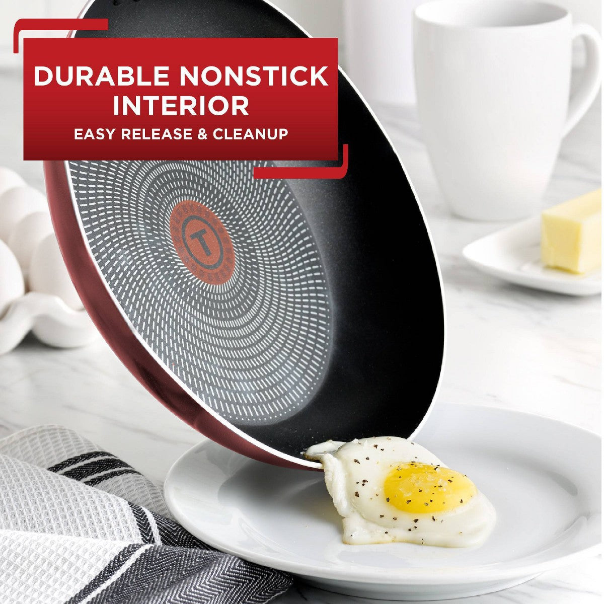 T-fal 18pc Initiatives Nonstick Cookware Set Red: Tempered Glass Lids, Stay-Cool Handles, Dishwasher & Oven Safe - Additional view