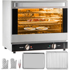 VEVOR Commercial Convection Oven, 66L/60Qt, Half-Size Conventional Oven Countertop, 1800W 4-Tier Toaster with Front Glass Door, 120V, Silver