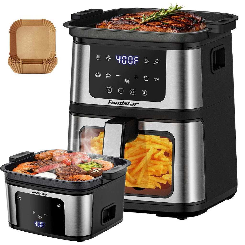 7.5QT Air Fryer & Grill with 360° Rapid Air Circulation, 8 One-Touch Presets, Family-Sized Capacity