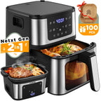 Air Fryer 7.5QT&Grill Pan,8 Preset Programs Air Fryer,8-in-1 Digital LED Touch Screen,95% Less Oil,Dishwasher-Safe,Visible Window w/100Pcs Liner