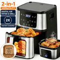 2-in-1 Versatility Digital Air Fryer & Grill 2X Faster Cooking, Air Fryer 7.5 QT, Nonstick Basket + 100 Liners, 8 Present Cookings Air Fryer,Black