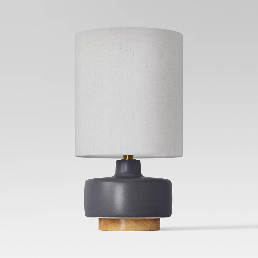 17"x9.5" Ceramic Table Lamp with Wood Base - Threshold™: Linen Shade, No Assembly Required - Additional view
