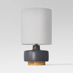 17"x9.5" Ceramic Table Lamp with Wood Base - Threshold™: Linen Shade, No Assembly Required - Additional view