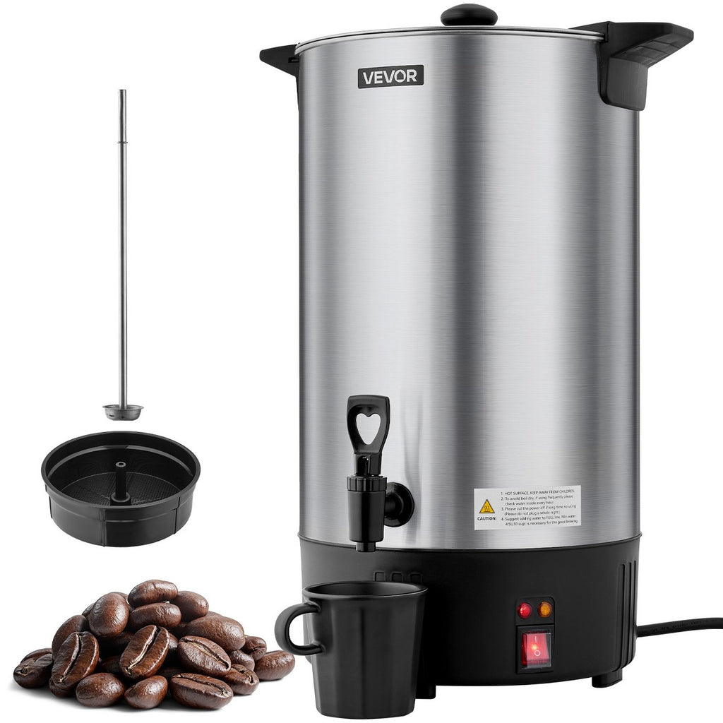 VEVOR Commercial Coffee Urn, 100 Cup 15 L Hot Beverage Dispenser with Dripless Faucet, Quick-Brewing Stainless Steel Commercial Coffee Maker, Silver