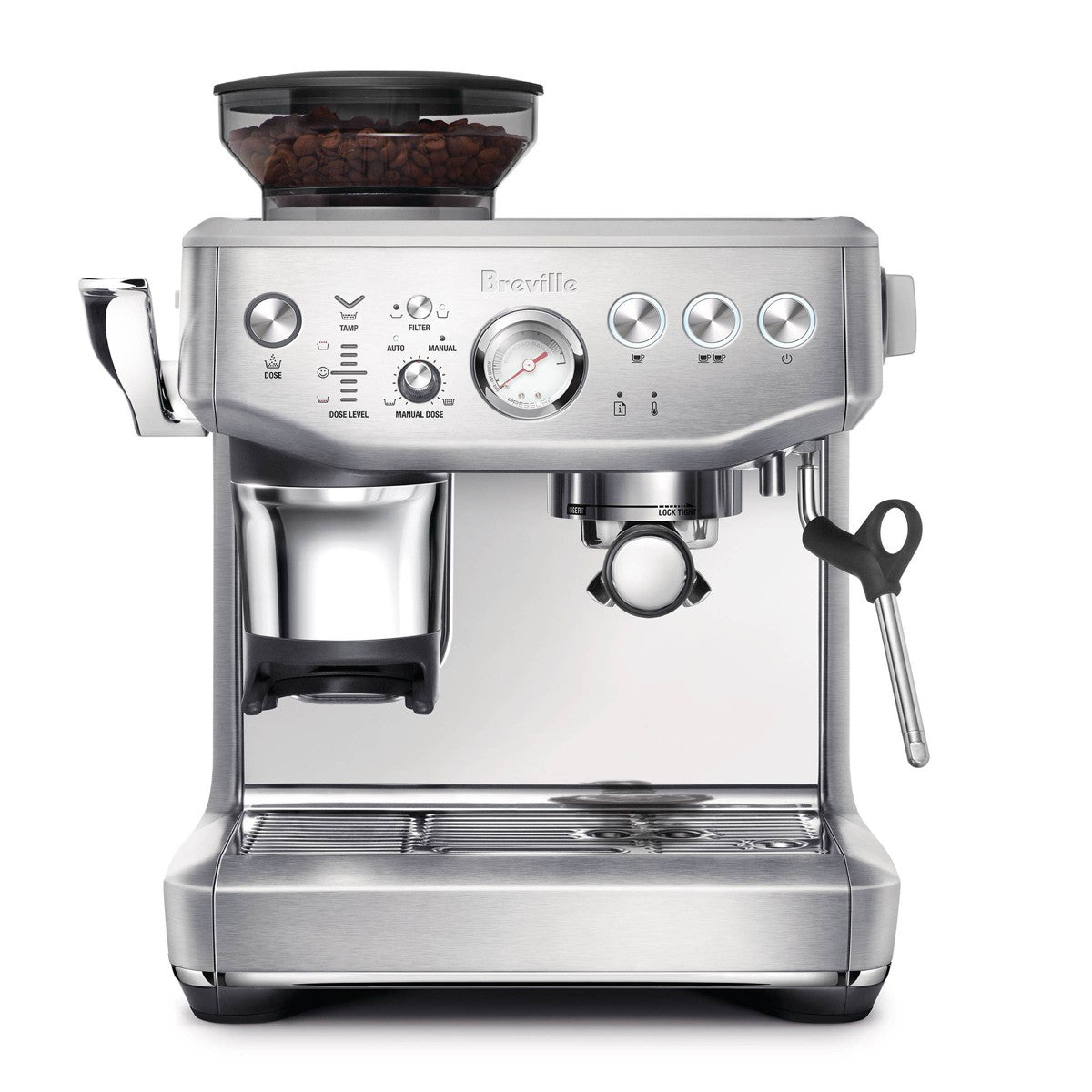 Breville Barista Express Impress Stainless Steel Espresso Maker BES876BSS1BNA1: 15 Bars Pressure, Milk Frother, Grinder
