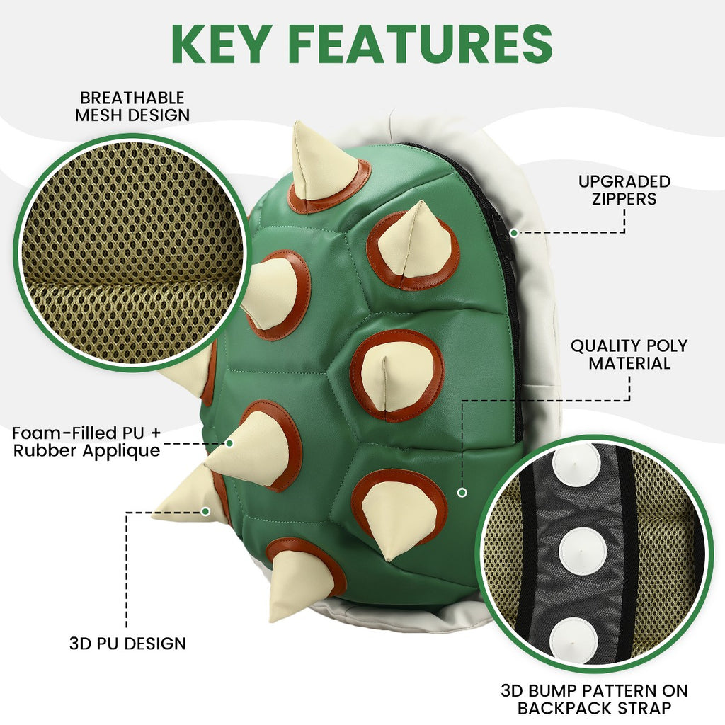 Super Mario Bros Bowser Turtle Shell Backpack for Adults, Green, 20-Inch - Additional view