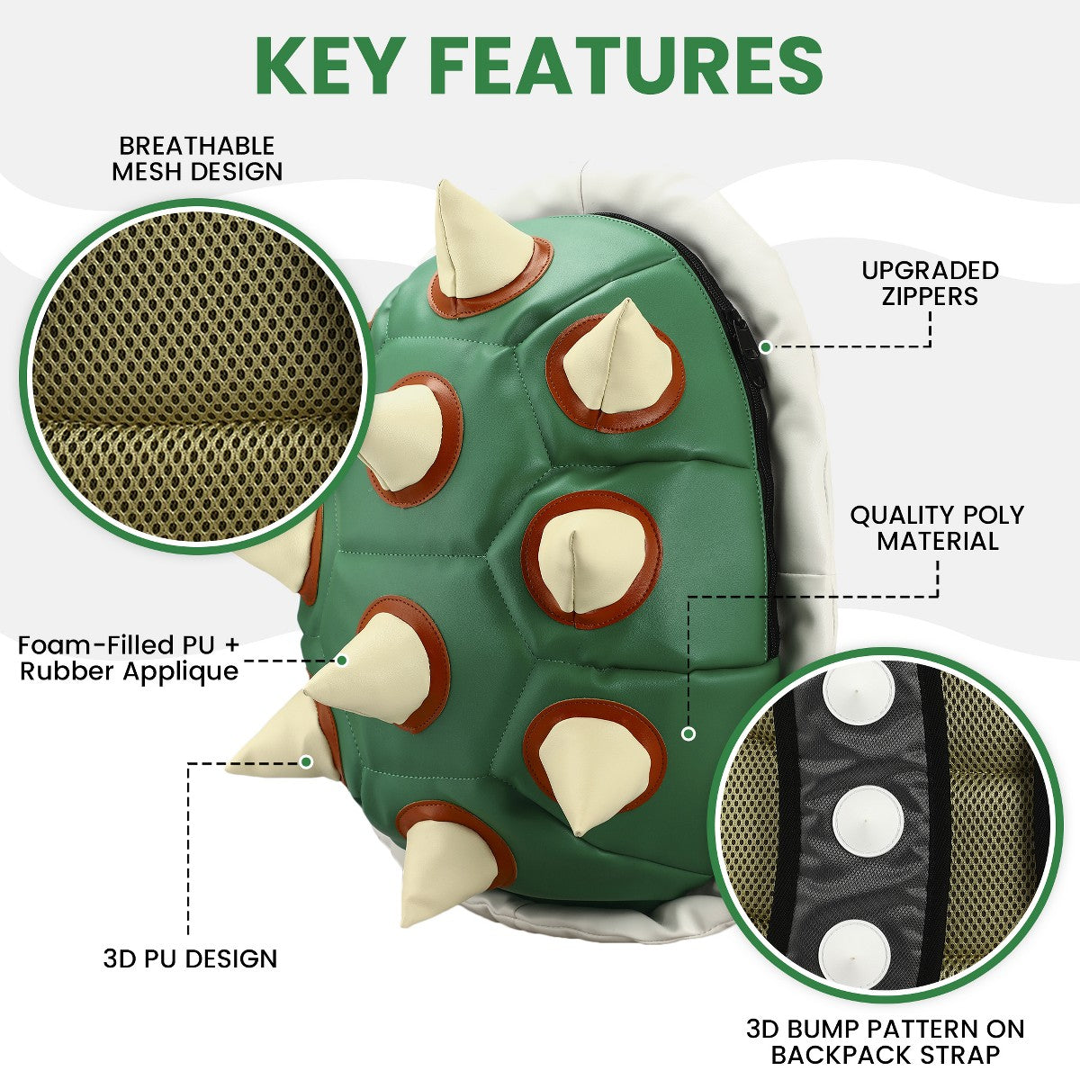 Super Mario Bros Bowser Turtle Shell Backpack for Adults, Green, 20-Inch - Additional view
