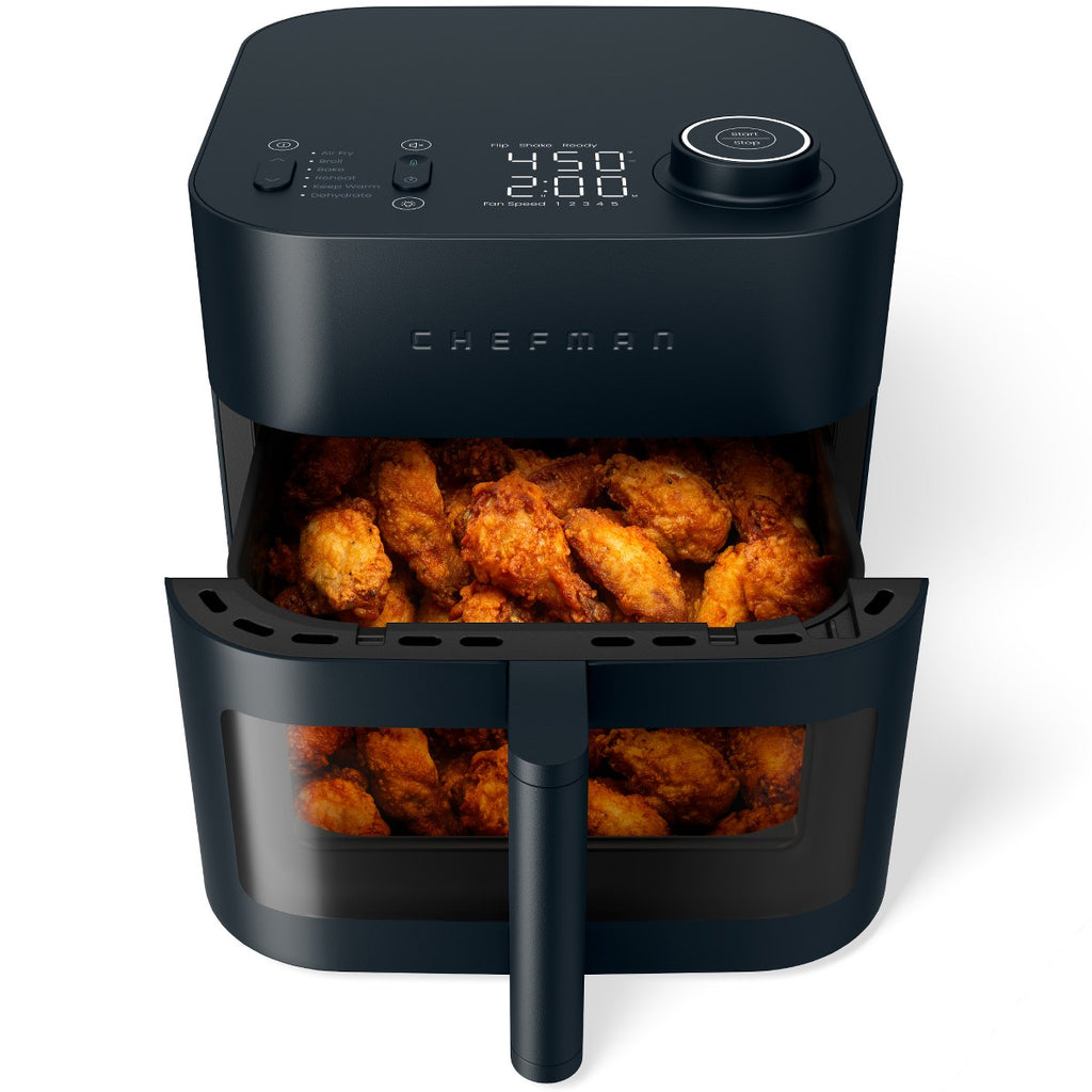 Chefman Crispinator 8-Quart Air Fryer with Powerful, Whisper-Quiet DC Motor & 450°F Max Temp - Midnight