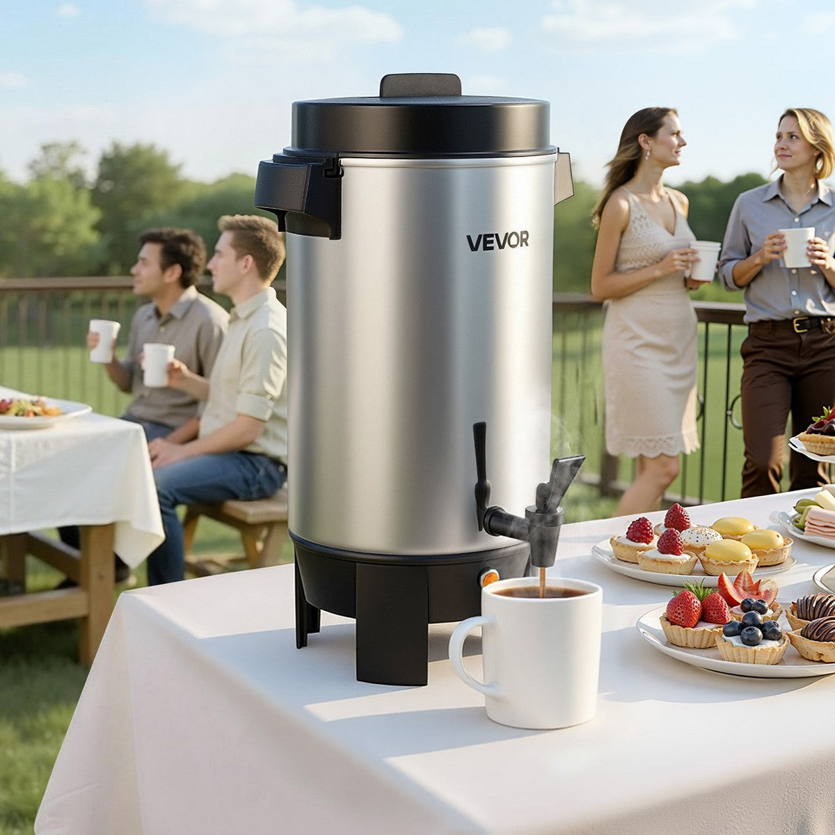 VEVOR Commercial Coffee Urn, 40 Cup 203oz Hot Beverage Dispenser with Dripless Faucet, 1090W Quick-Brewing, Automatic Temperature Control, Silver - Additional view