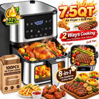 7.5QT Air Fryer Oven, 8-in-1 Digital Air Fryer with Window & Light,LED Screen/, 8 Presets, 95% Less Oil, Nonstick Easy-Clean Basket, 100 Paper Liners