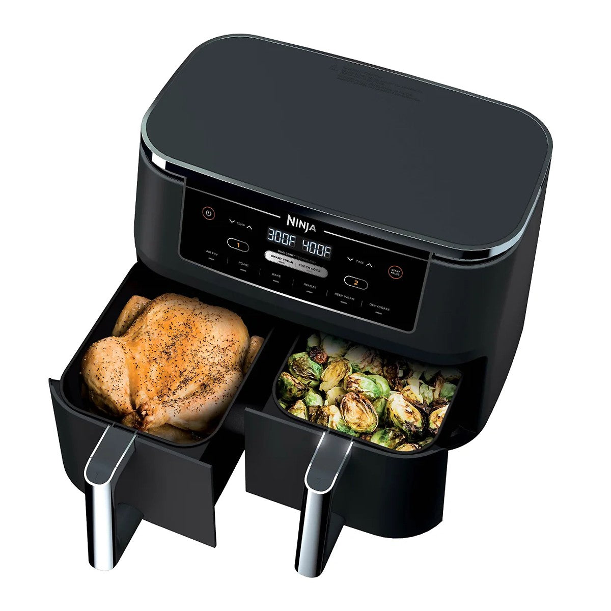 Refurbished: Ninja R-AD300CO Foodi 6-in-1 10-qt. XL 2-Basket Air Fryer with DualZone Technology, Black – Manufacturer Refurbished