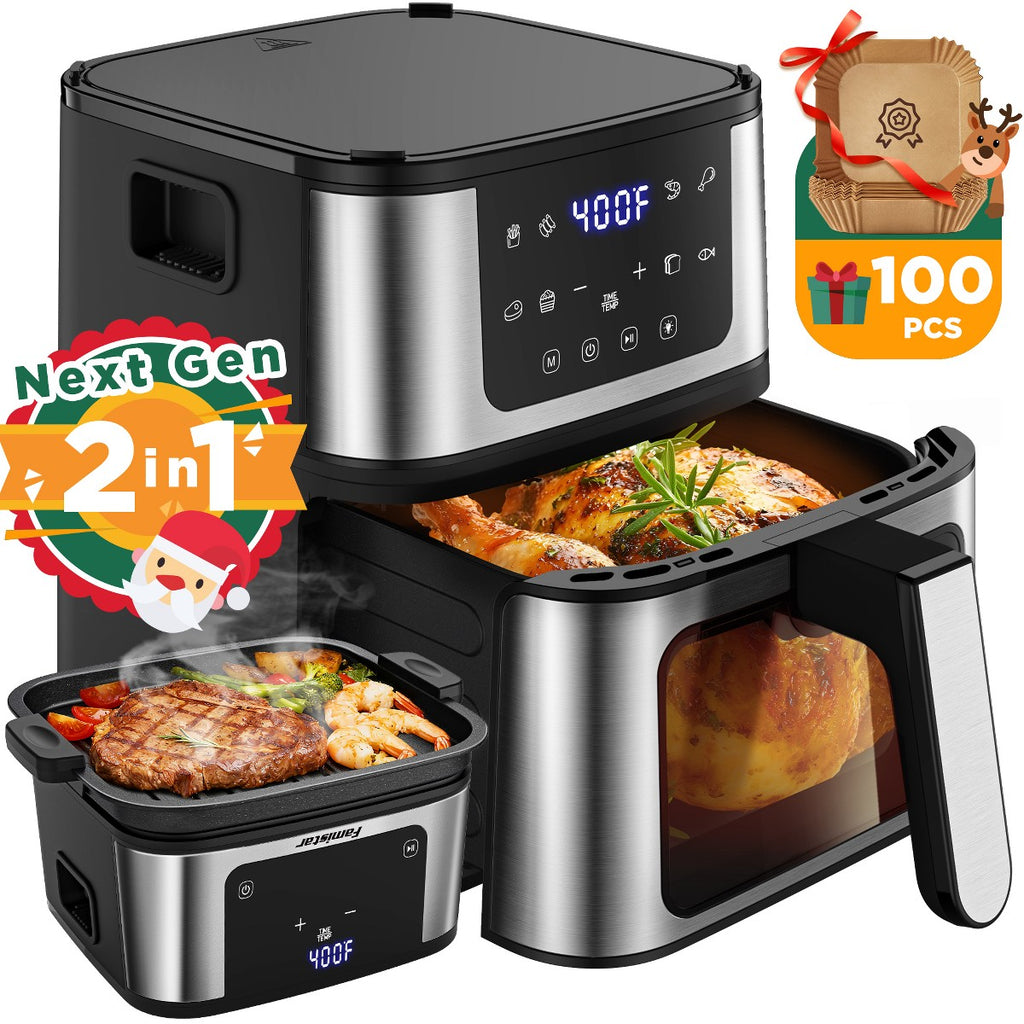 8-in-1 Air Fryer Oven, 7.5Qt Air Fryer with Digital LED Touch Screen, Dishwasher-Safe Basket, Nonstick Dishwasher-Safe Basket, 100Pcs Liner