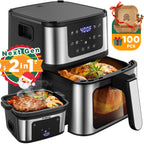 8-in-1 Air Fryer Oven, 7.5Qt Air Fryer with Digital LED Touch Screen, Dishwasher-Safe Basket, Nonstick Dishwasher-Safe Basket, 100Pcs Liner