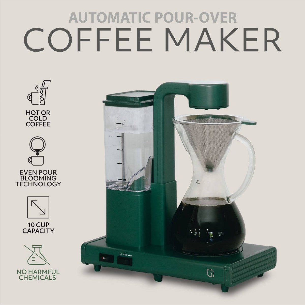 Willow Kitchen Eco Series 10 Cup Pour Over Drip Hot & Iced Coffee Maker Machine with Even Pour Blooming Technology & Auto Drip Stop Green - Additional view