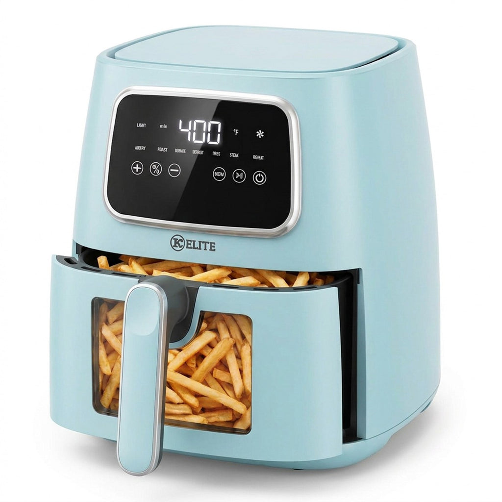 Kitchen Elite 5.5 Qt Digital Air Fryer, 7-in-1 Small Airfryer, LED Screen, Blue