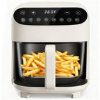 4.5QT Glass Air Fryer - Non-Toxic PFAS-Free High Borosilicate Glass Basket, 360° View, 8 Smart Presets, Stainless Steel Rack, Dishwasher Safe, White