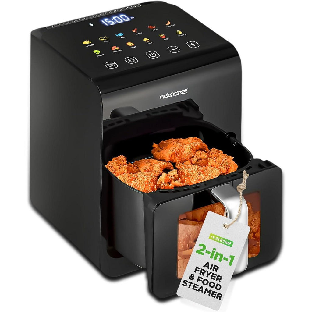 NutriChef 6L Digital Air Fryer with Transparent Window, 12 Preset Programs - Black
