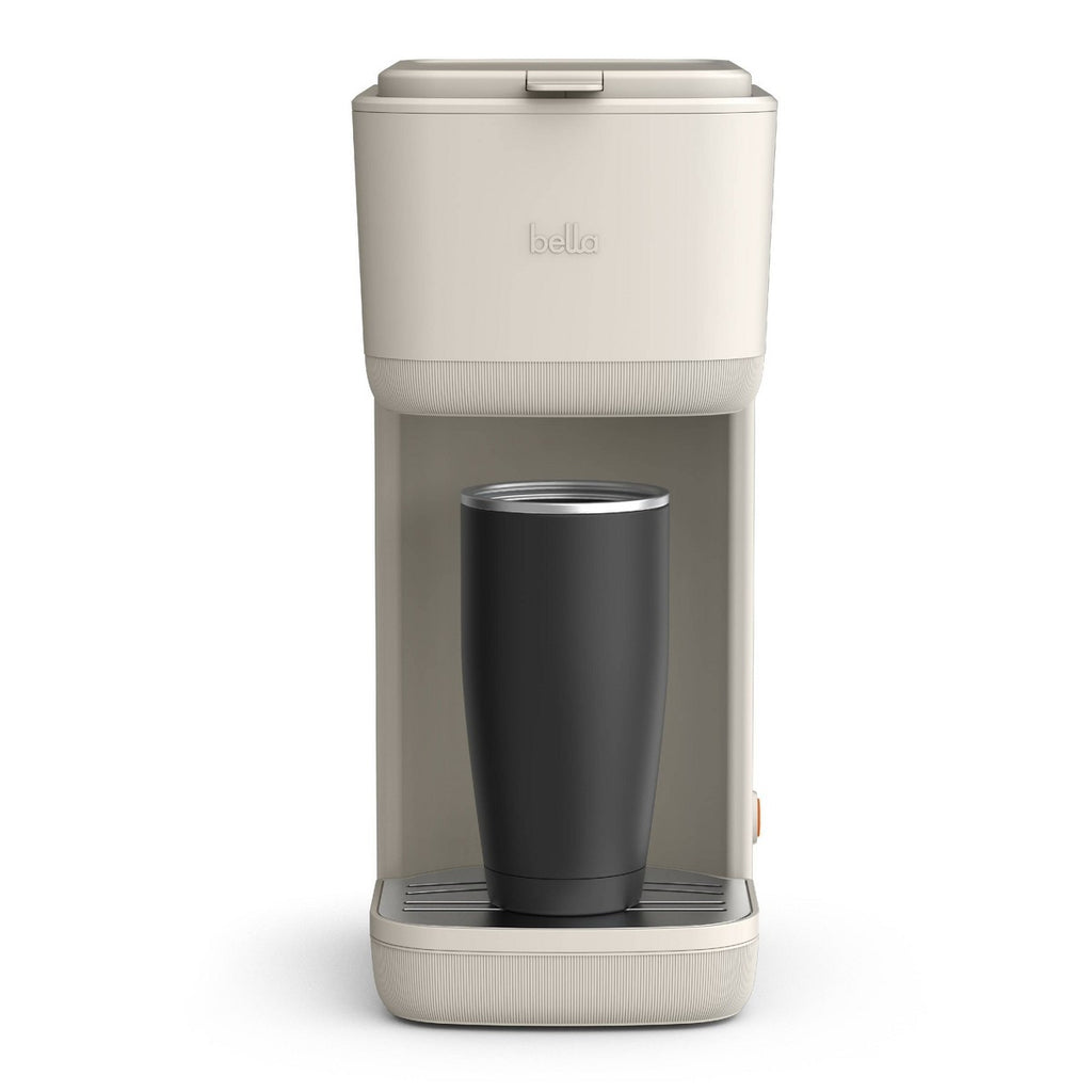bella Single-Serve Coffee Maker Oatmilk: Drip Pod Coffee Maker, 14 oz Capacity, Automatic Shut-Off, Removable Drip Tray
