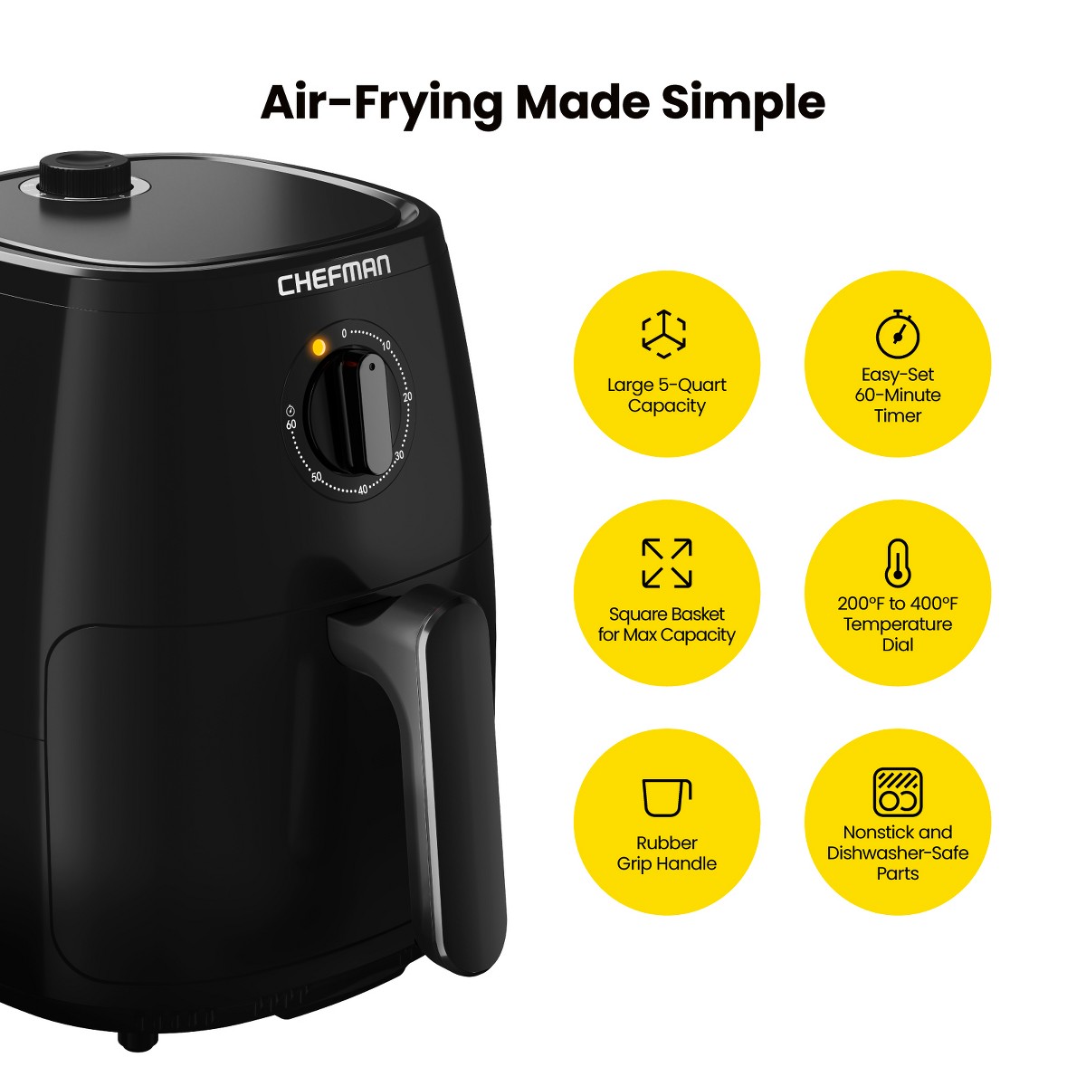 Chefman Turbofry 5-Quart Air Fryer w/ Integrated Timer, Adjustable Temp Control - Black - Additional view