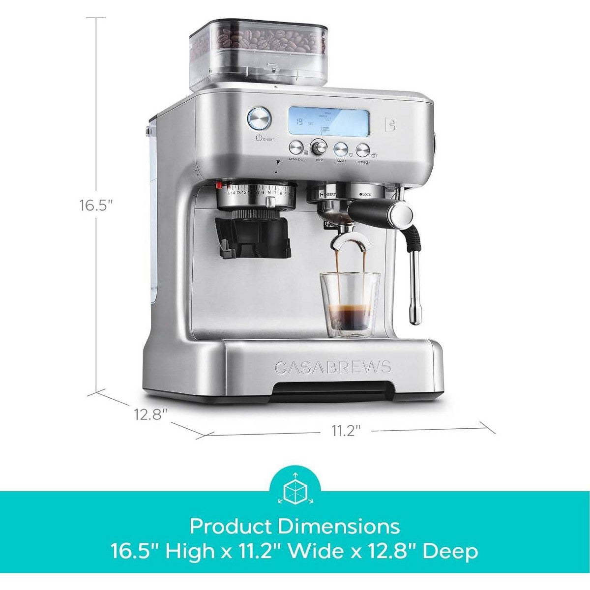 Casabrews 5700 PRO 20 Bar Espresso Machine and Coffee Maker with Built-in Grinder and LCD Display Screen Silver - Additional view