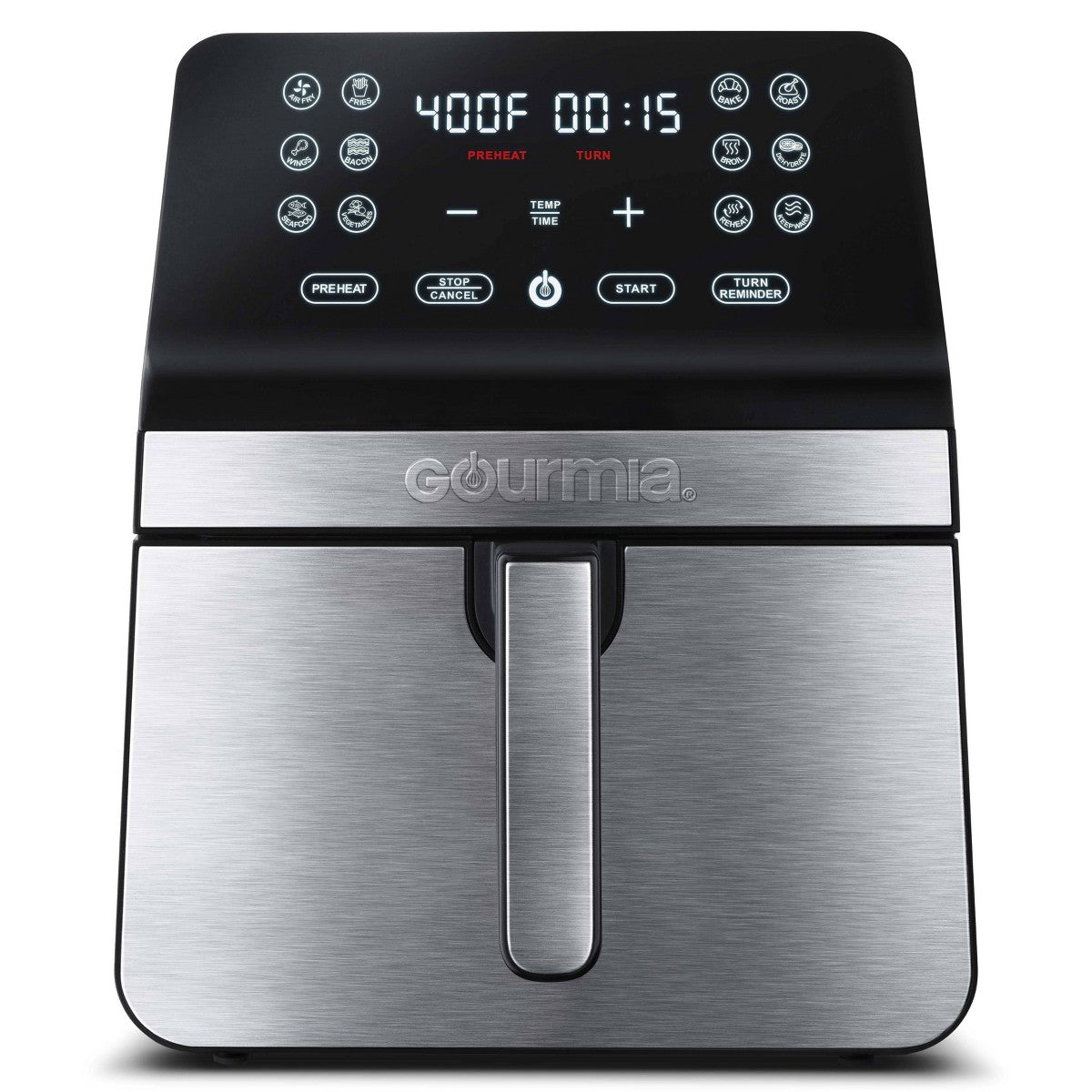 Gourmia 8qt Digital Air Fryer with 12 One-Touch Functions & Guided Cooking Stainless Steel Black: Kitchen Appliance