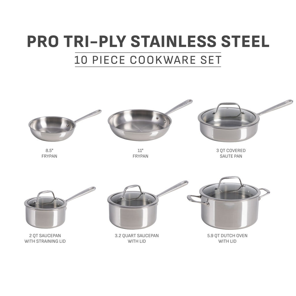 T-fal 10pc Stainless Steel Cookware Set. Pro Tri-Ply Stainless Steel Cookware. Dishwasher & Oven Safe. Induction Compatible - Additional view