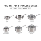 T-fal 10pc Stainless Steel Cookware Set. Pro Tri-Ply Stainless Steel Cookware. Dishwasher & Oven Safe. Induction Compatible - Additional view