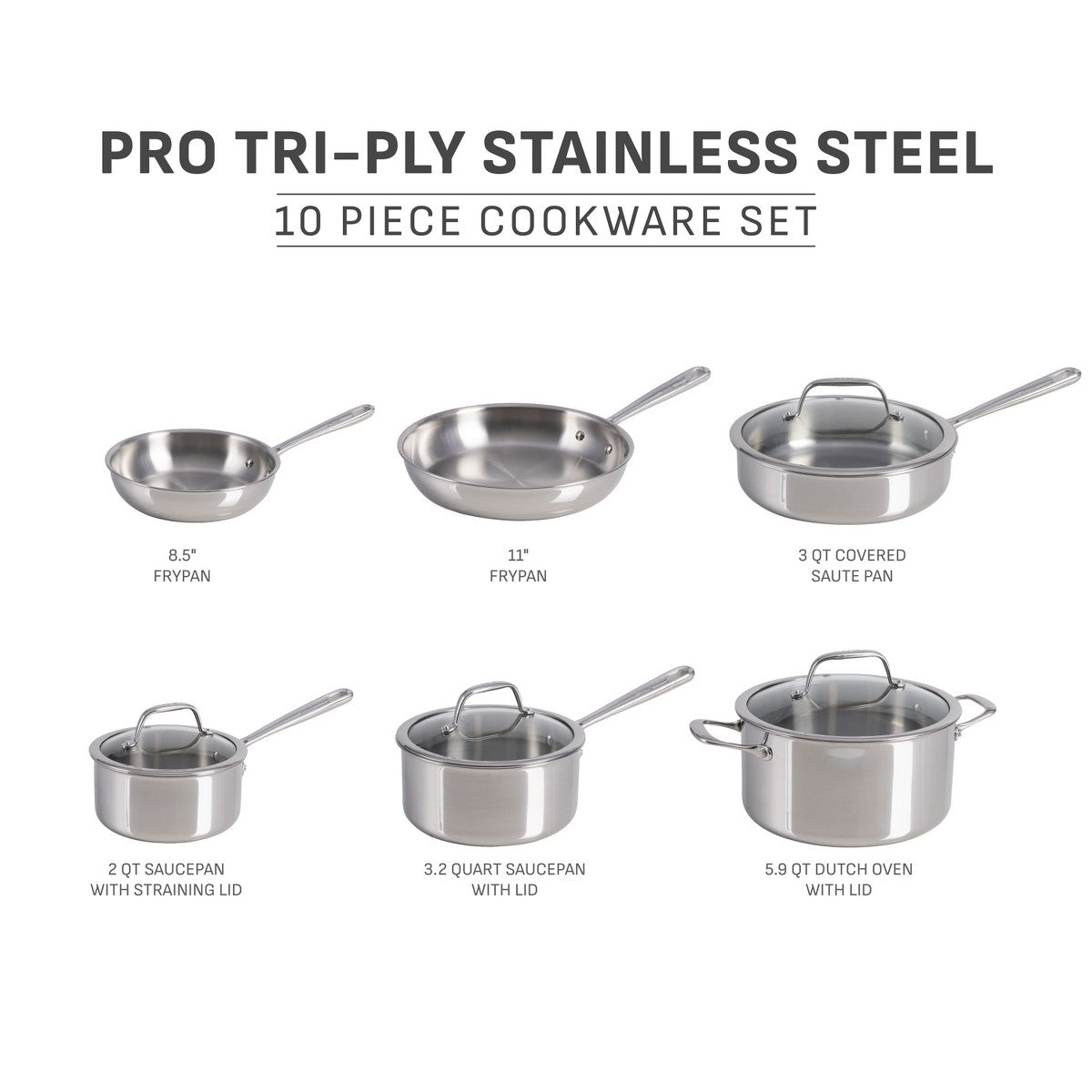 T-fal 10pc Stainless Steel Cookware Set. Pro Tri-Ply Stainless Steel Cookware. Dishwasher & Oven Safe. Induction Compatible - Additional view
