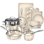 Gotham Steel Hammered Cream 15 Pc Nonstick Pots and Pans Cookware and Bakeware Set