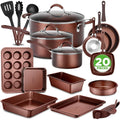 NutriChef 20-Piece Non-Stick Kitchen Cookware Set - Complete Home Kitchen Cookware Set (Brown)