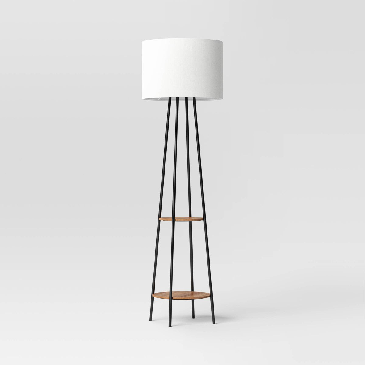 Floor lamp with Shelves - Room Essentials™: Black Metal, Linen Shade, ETL Listed, 62" Height - Additional view