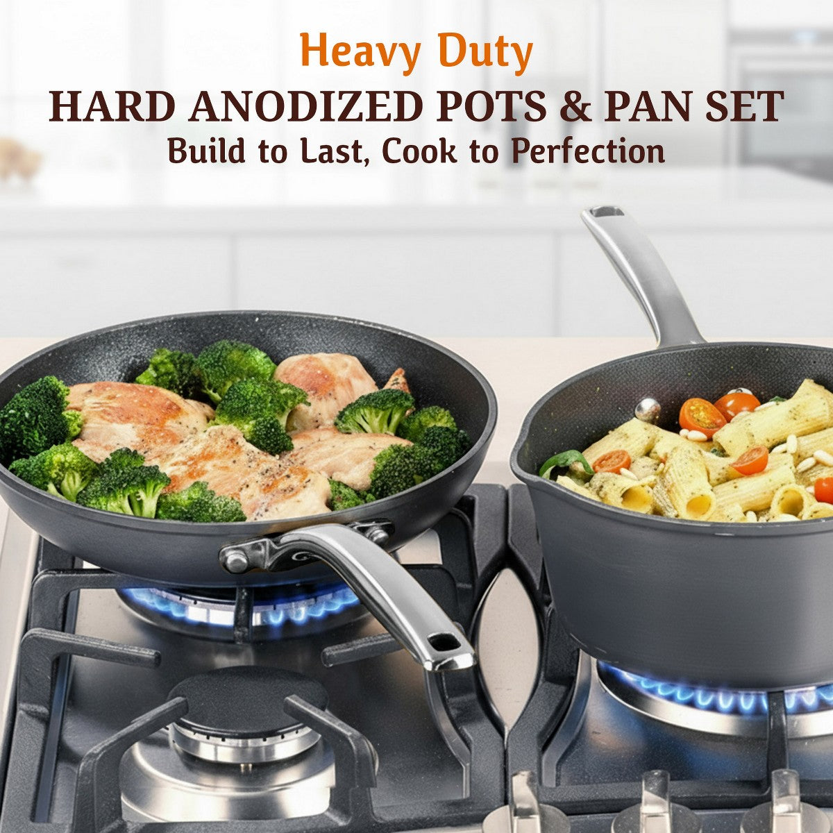 Granitestone Armor Max 20 Pc Hard Anodized Nonstick Cookware Set, Induction Pots and Pans Set with 6 Piece Nutriblade Knife Set - Additional view