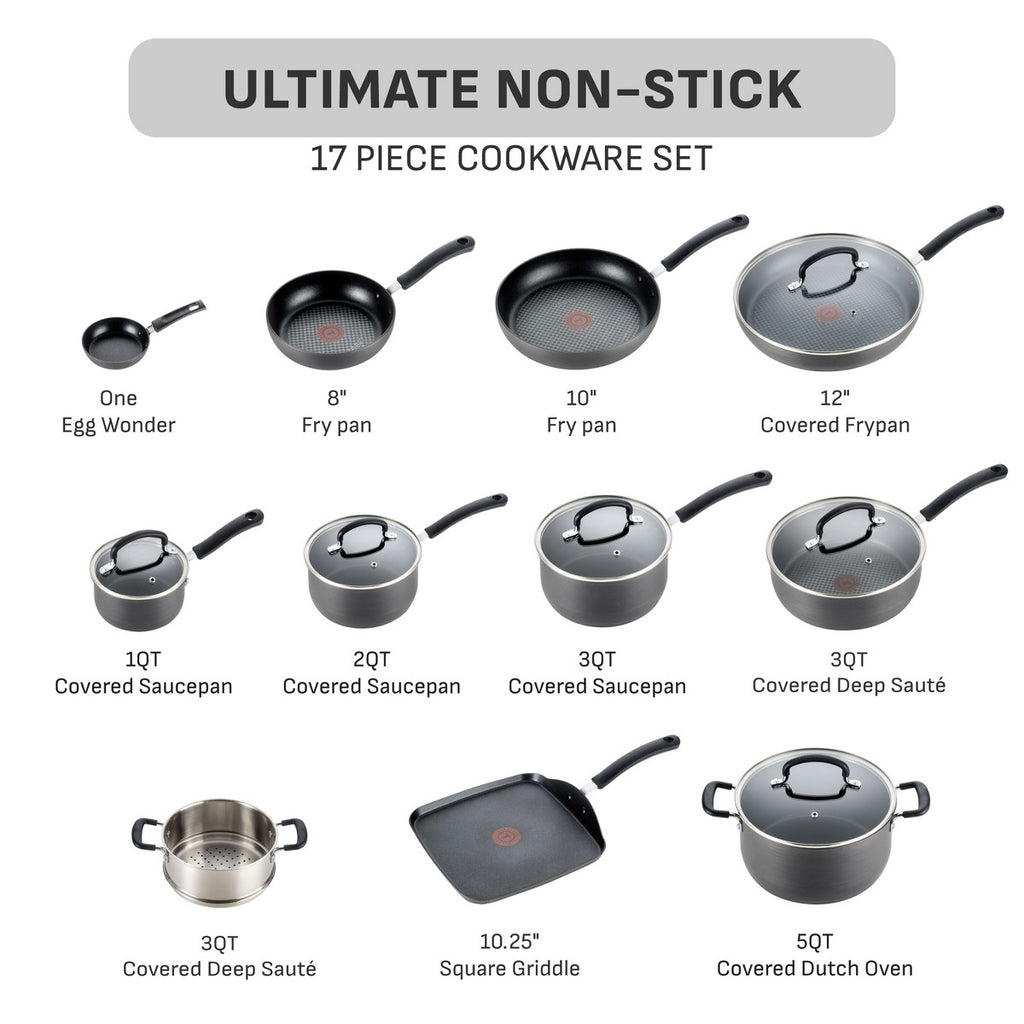 T-fal 17pc Nonstick Cookware Set, Hard Anodized, Black - Additional view