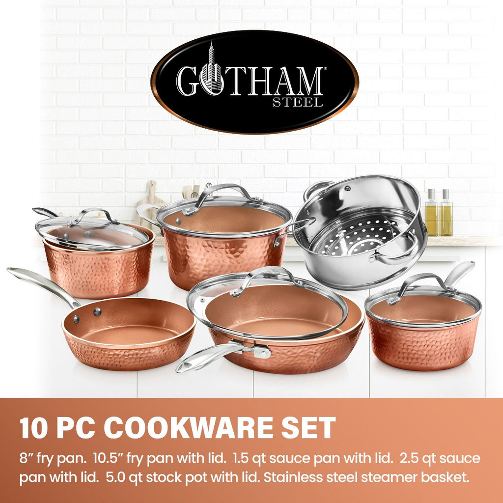 Gotham Steel Hammered 10 Pc Nonstick Cookware Set Pots and Pans Set