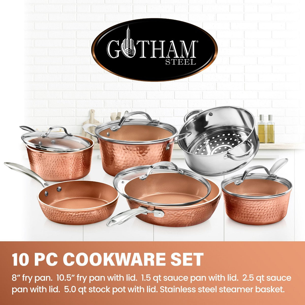 Gotham Steel Hammered 10 Pc Nonstick Cookware Set Pots and Pans Set