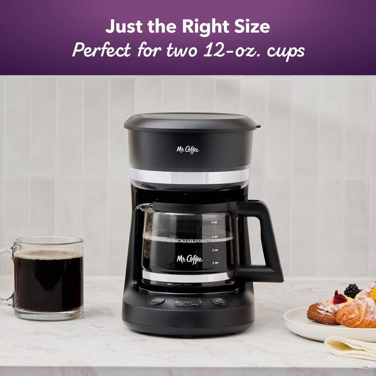 Mr. Coffee 5-Cup Programmable Coffee Maker Black: Drip Coffee Machine, Electric, Dishwasher-Safe, Paper Filter, 25 oz Capacity - Additional view