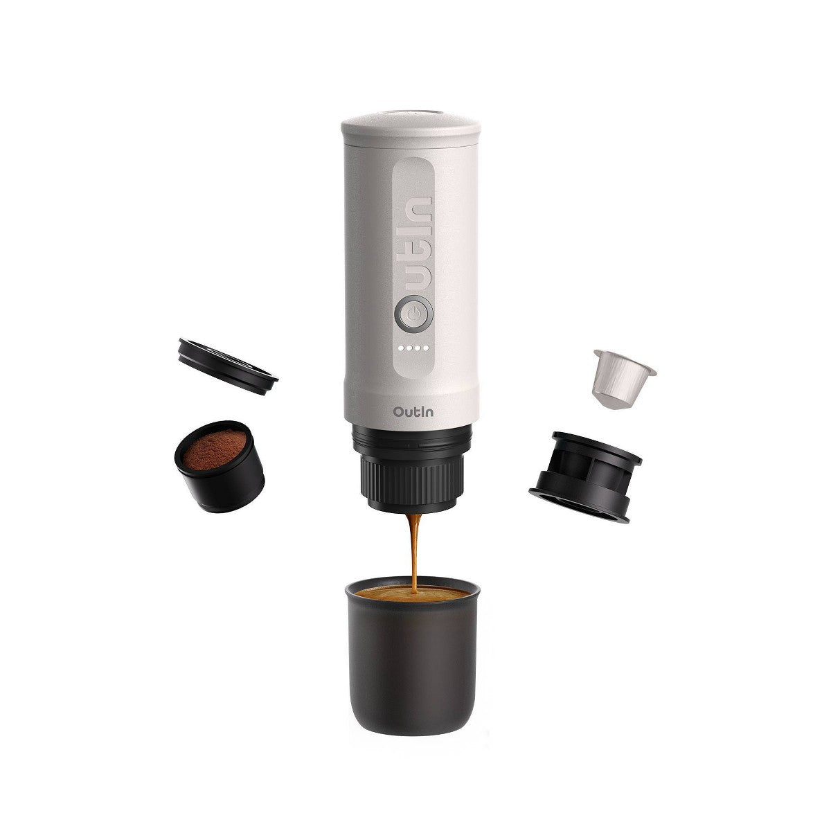 OutIn Nano Self Heating Portable Electric Espresso 20 Bar Coffee Machine Pearl White