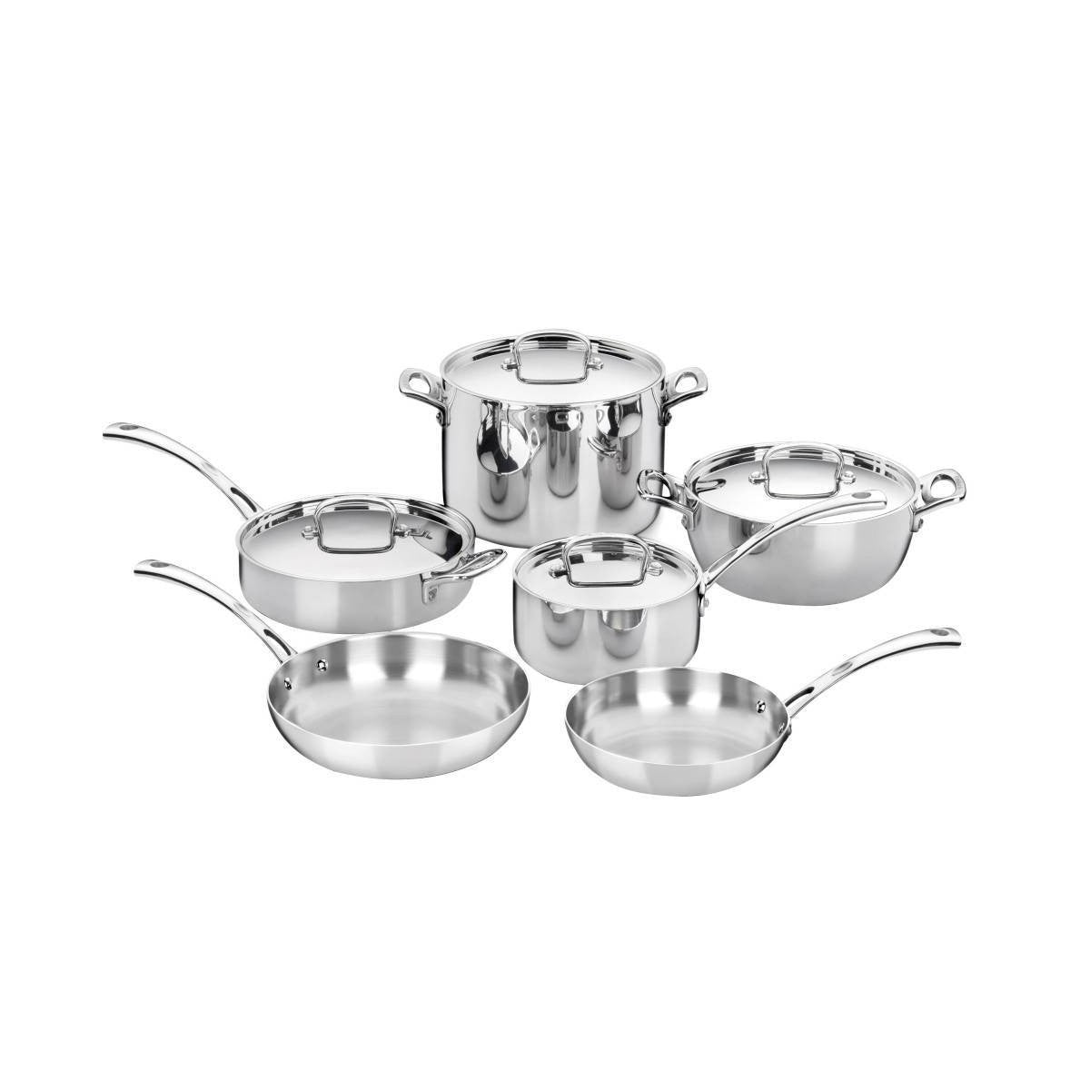 Cuisinart French Classic 10pc Stainless Steel Tri-Ply Cookware Set - FCT-10: Kitchen, Even-Heating, Stay-Cool Handles